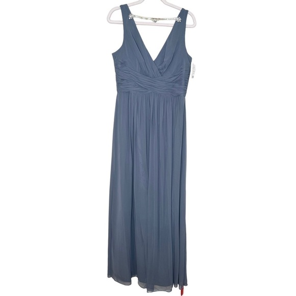 NWT Jenny Packham Gray Chiffon Bridesmaid Dress Gown With Necklace Size 12 - Picture 6 of 9